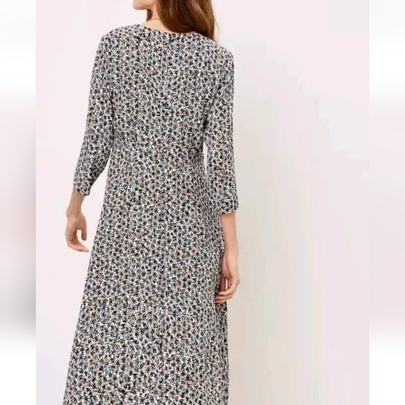 LOFT Western Boho Navy Multi-color Midi Dress with slit And Long Sleeves Sz 12 - Picture 3 of 14